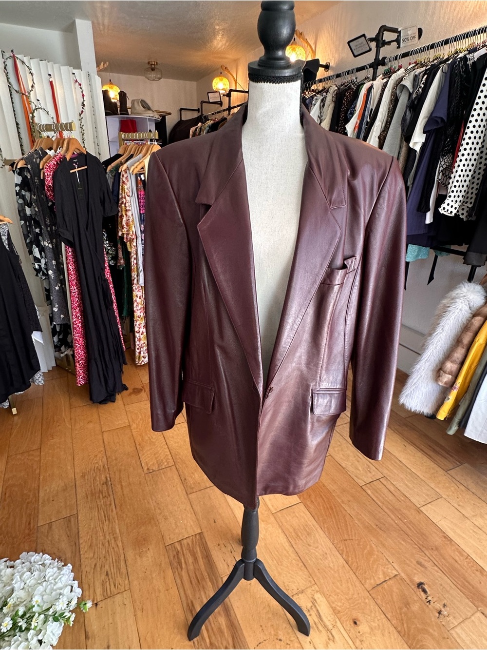 Linda Allard Ellen Tracy Vintage Burgundy Leather Blazer